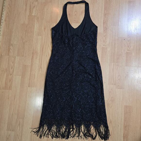 Vtg 90s Y2K Hourglass Babydoll Halter Dress L Crotchet Fringe Whimsigoth Fairy - Picture 7 of 12